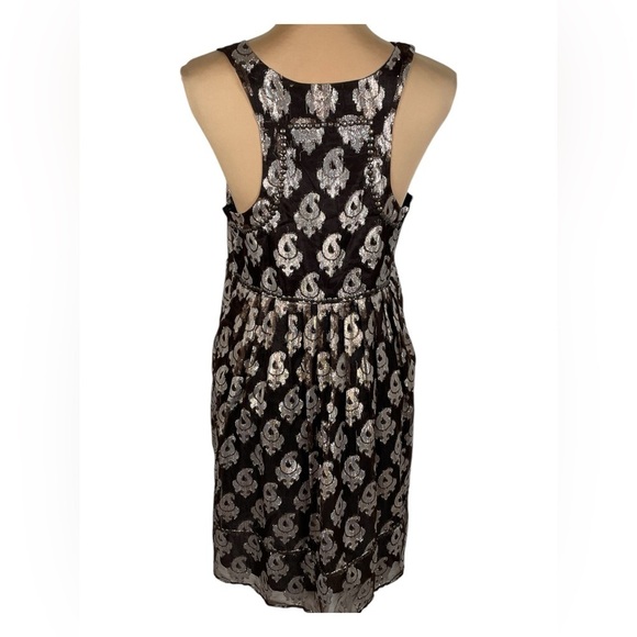 Free People 🖤 Jacquard Sleeveless Mini Dress Black Tan Metallic Studs Womens 10 - Picture 5 of 13